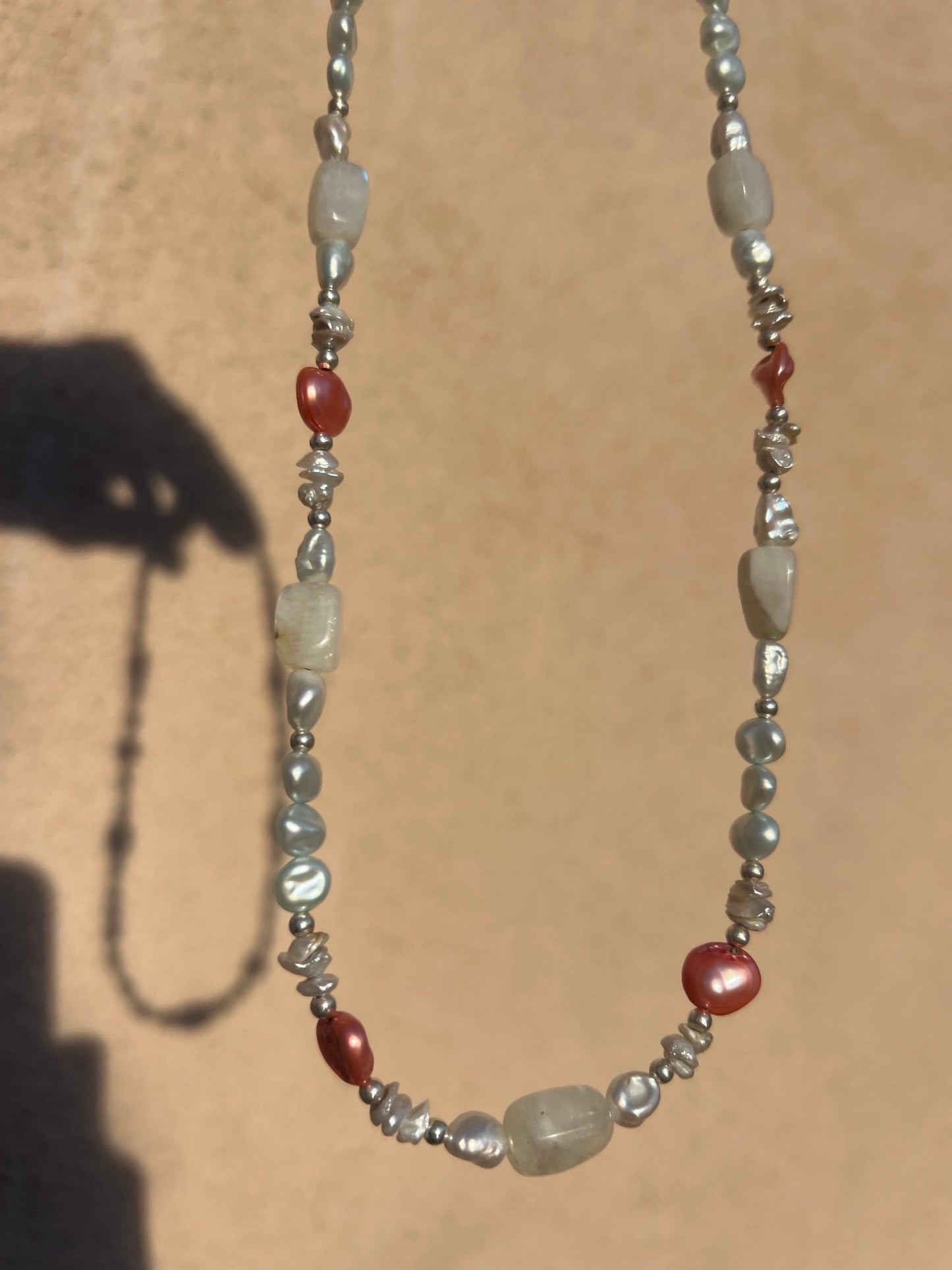 Moonstone & Pink Keshi Necklace