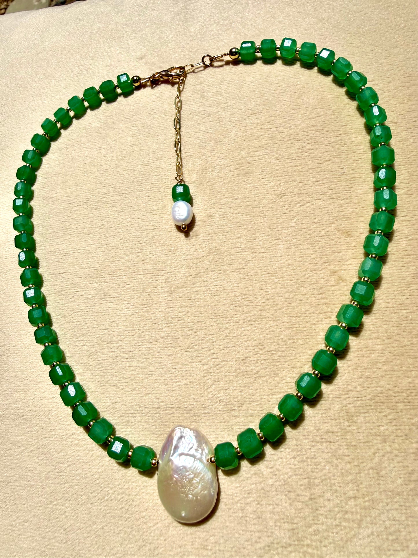 Green Aventurine & Baroque Pearl Collar