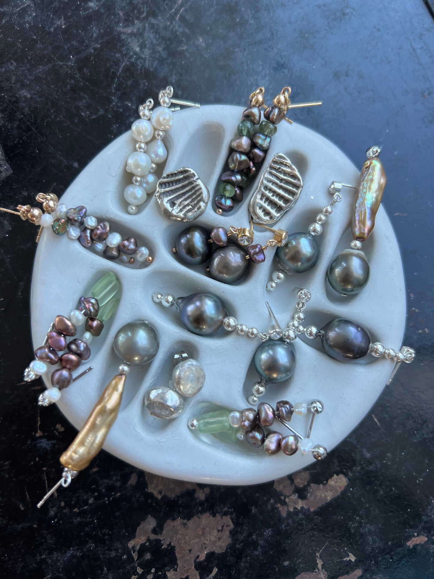 Prehnite & Pearls Earrings