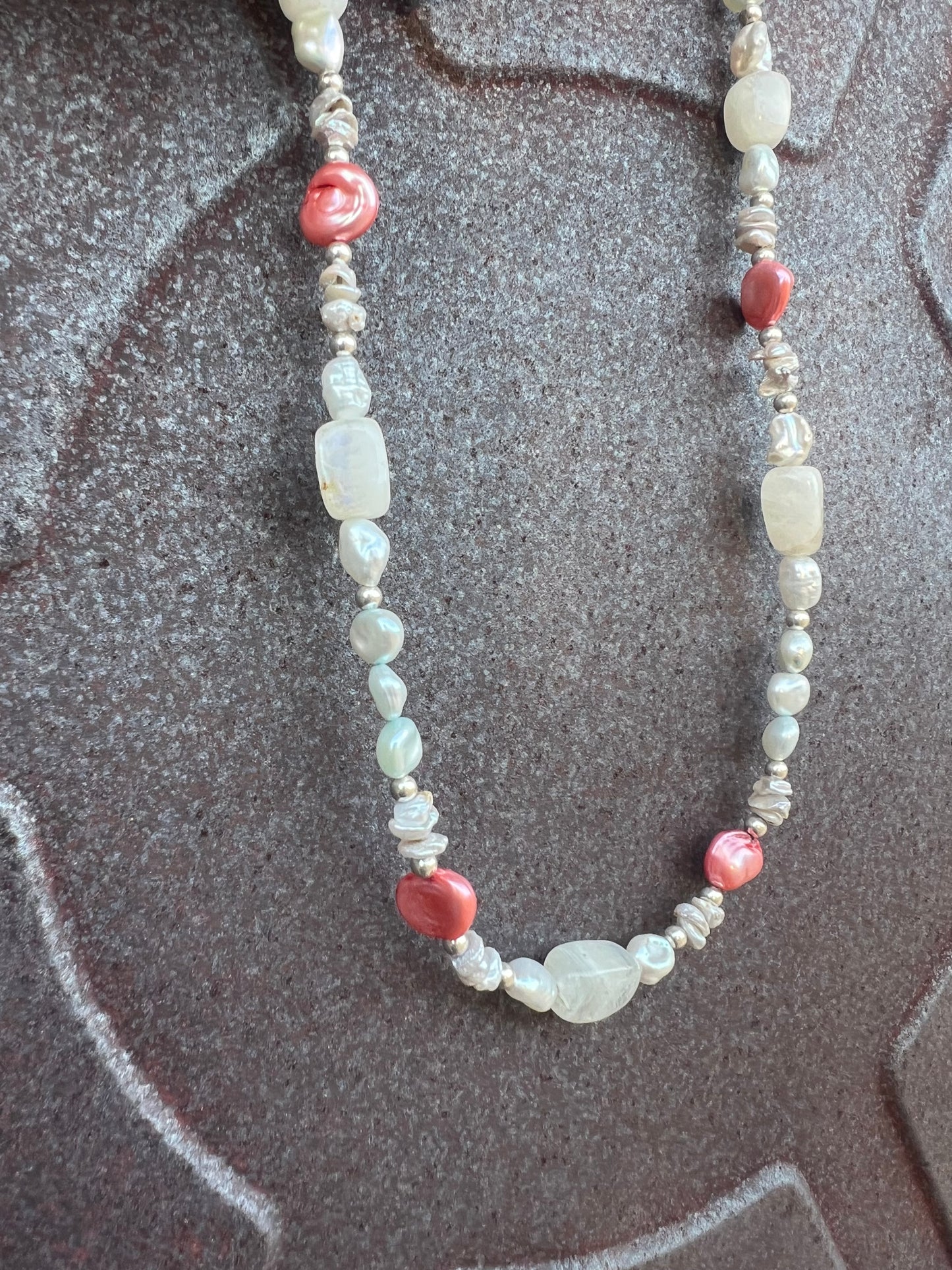 Moonstone & Pink Keshi Necklace