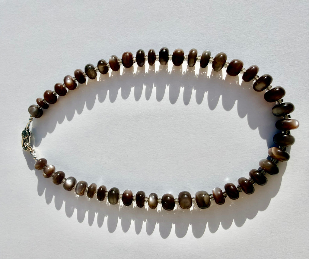 Chocolate Moonstone with Ice Obsidian Collar
