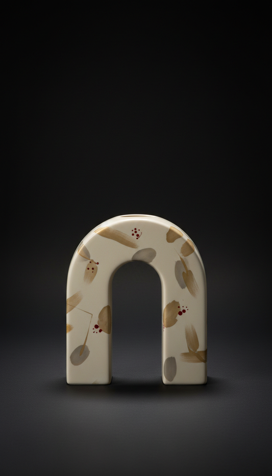 Porcelain Arc Vase with Sculpted Curve