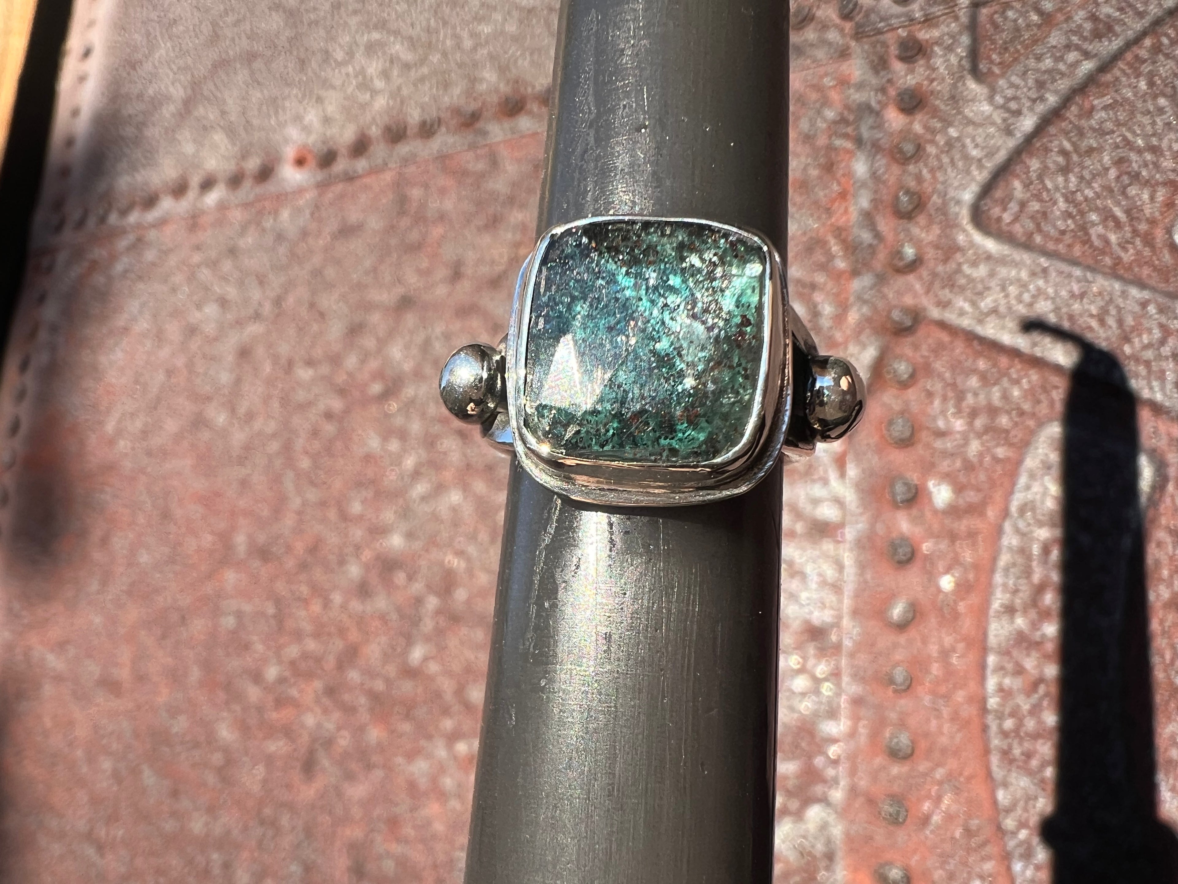 Teal Moss Kyanite Ring — size 4 3/4