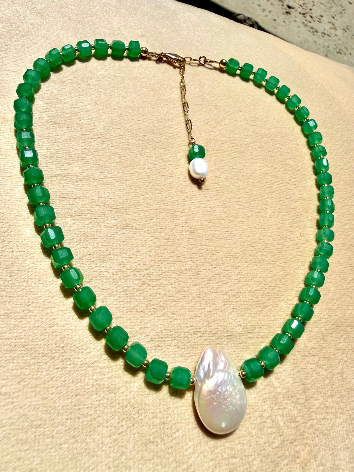 Green Aventurine & Baroque Pearl Collar