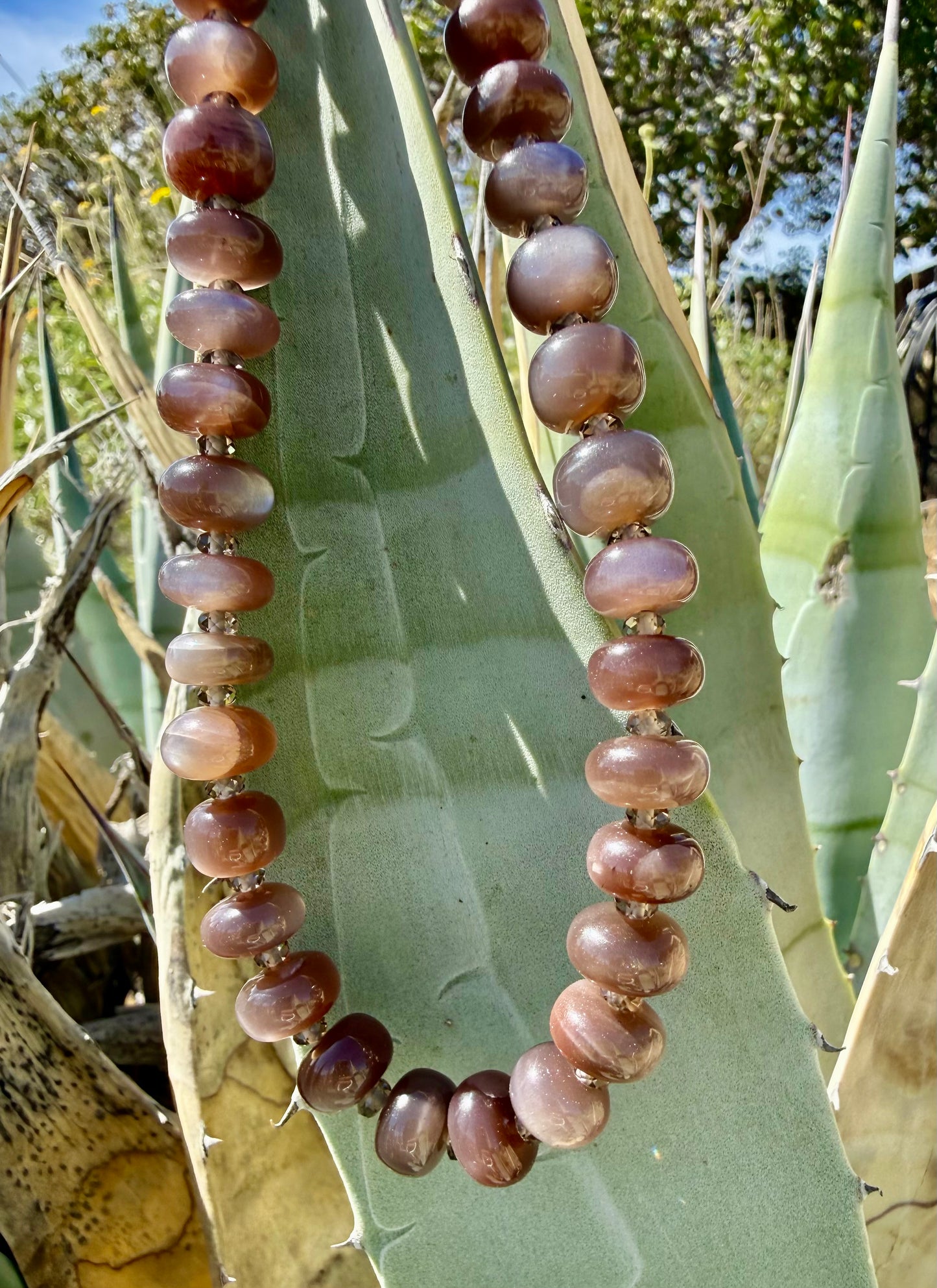 Chocolate Moonstone with Ice Obsidian Collar