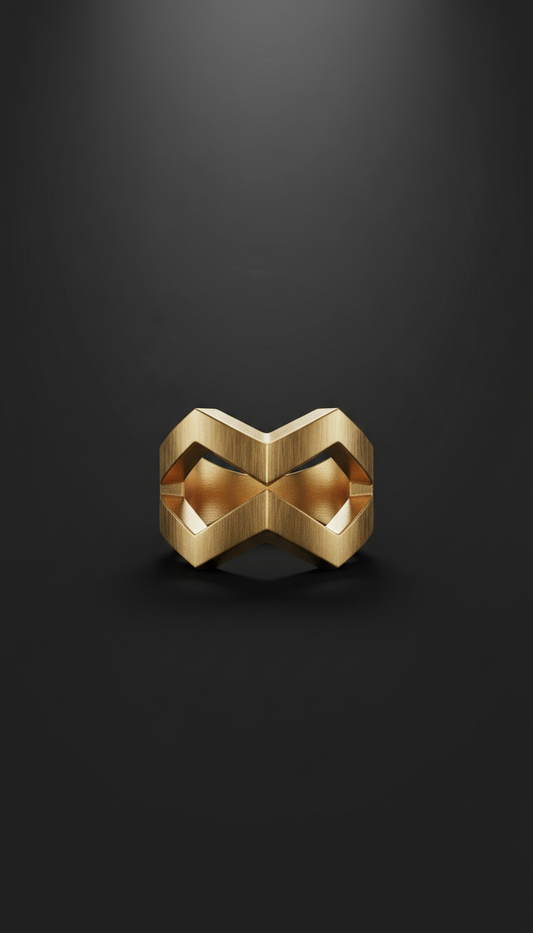 Brushed Brass Geometric Statement Ring