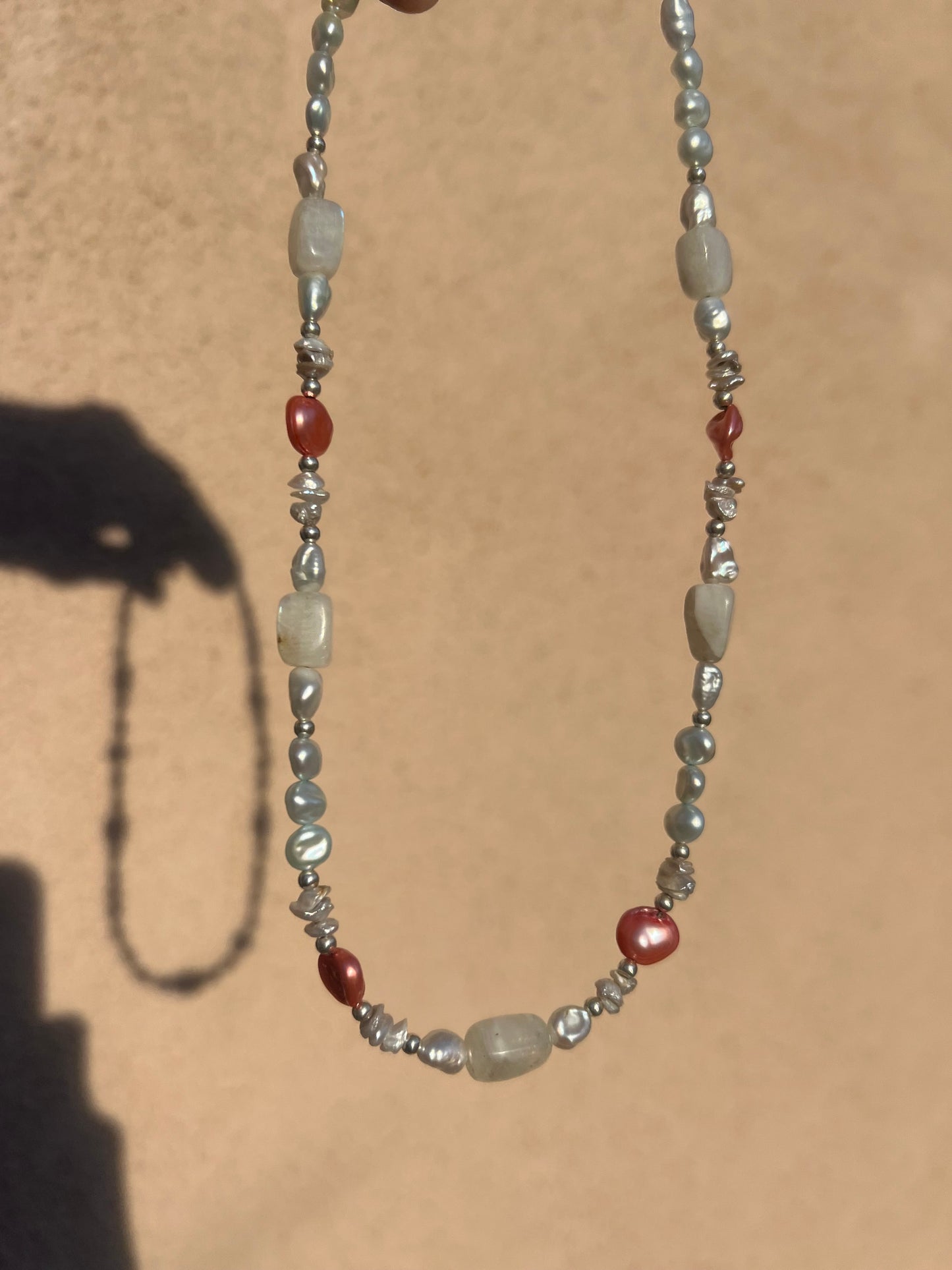 Moonstone & Pink Keshi Necklace