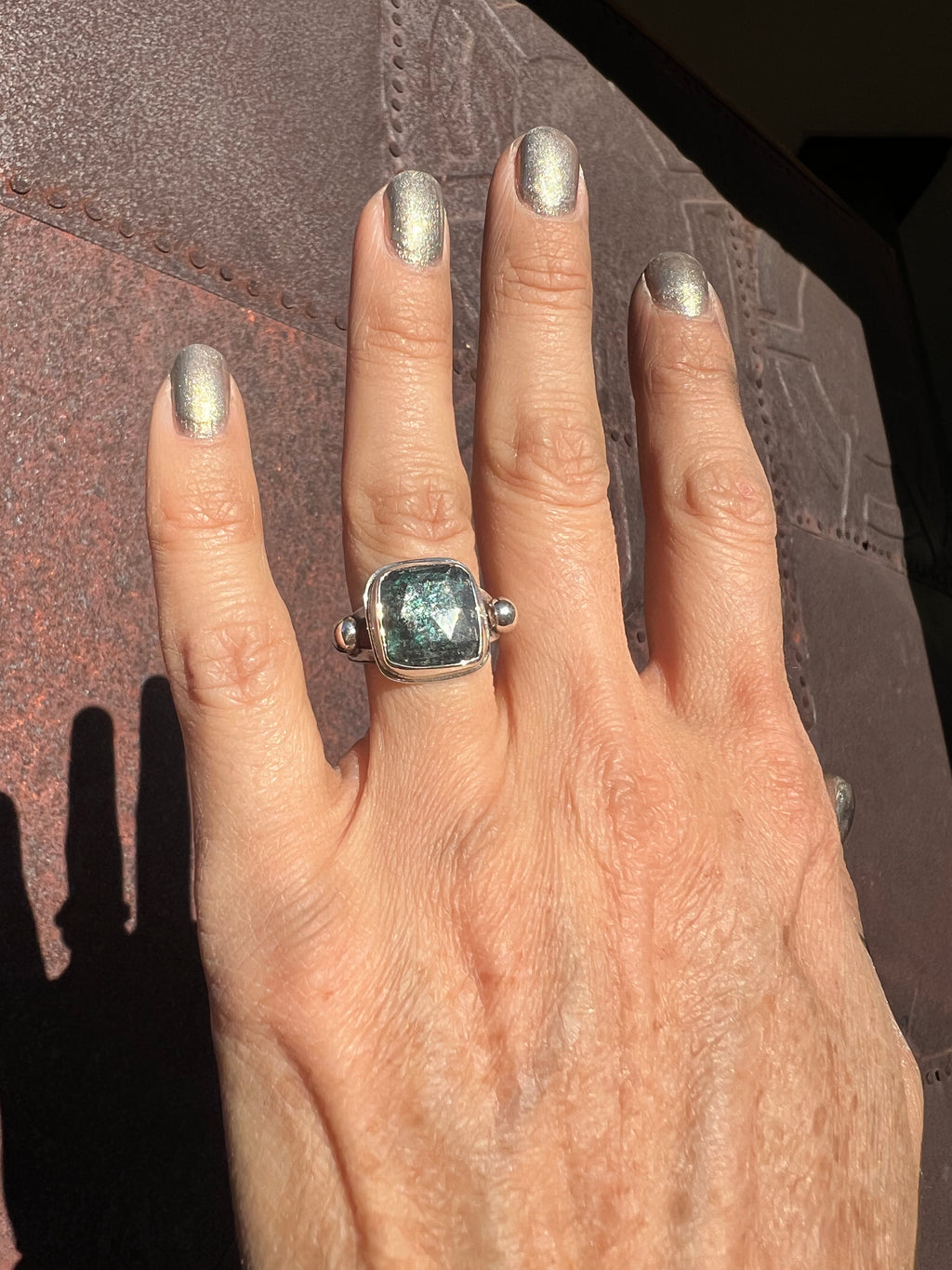 Teal Moss Kyanite Ring — size 4 3/4