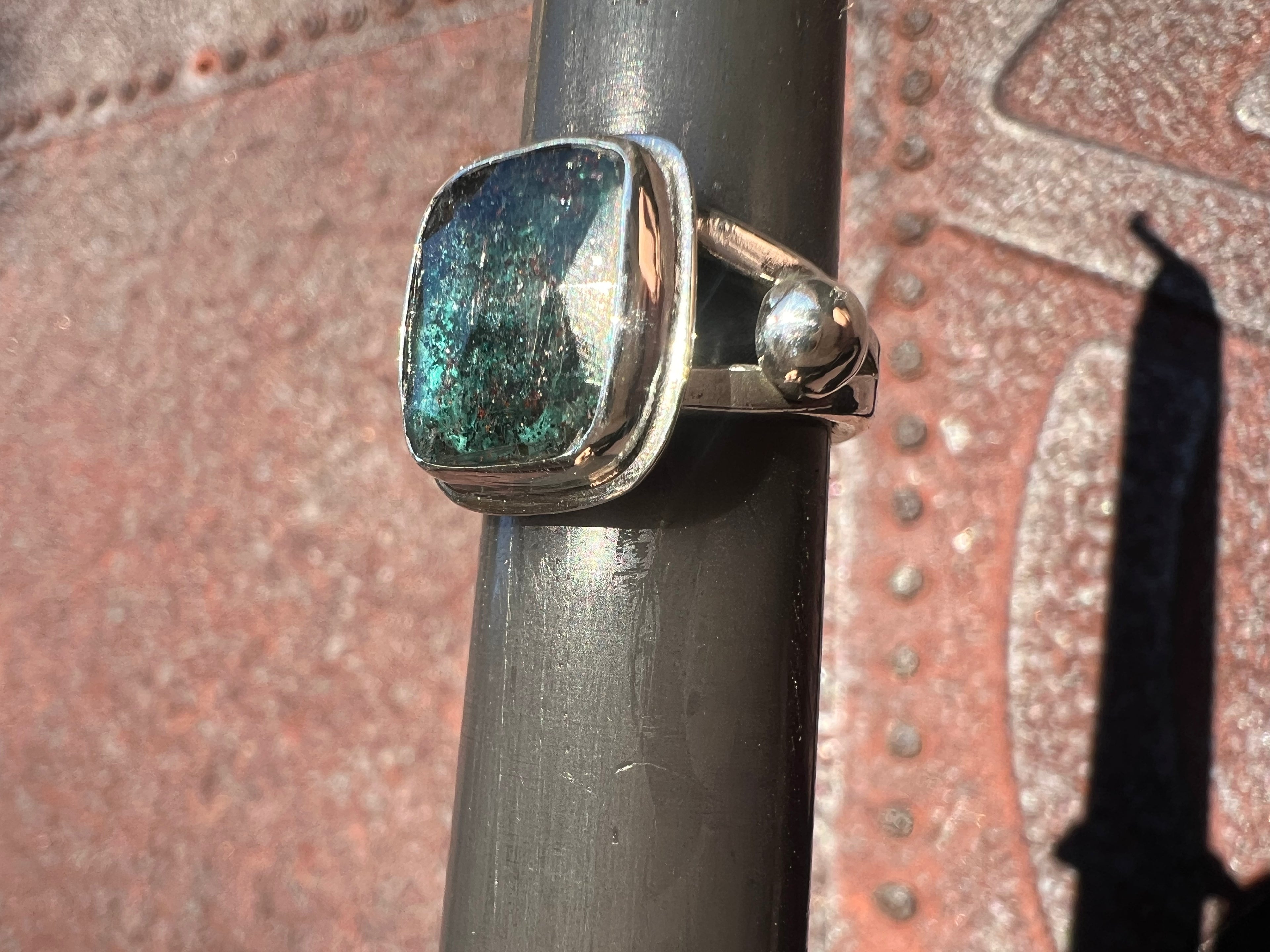 Teal Moss Kyanite Ring — size 4 3/4