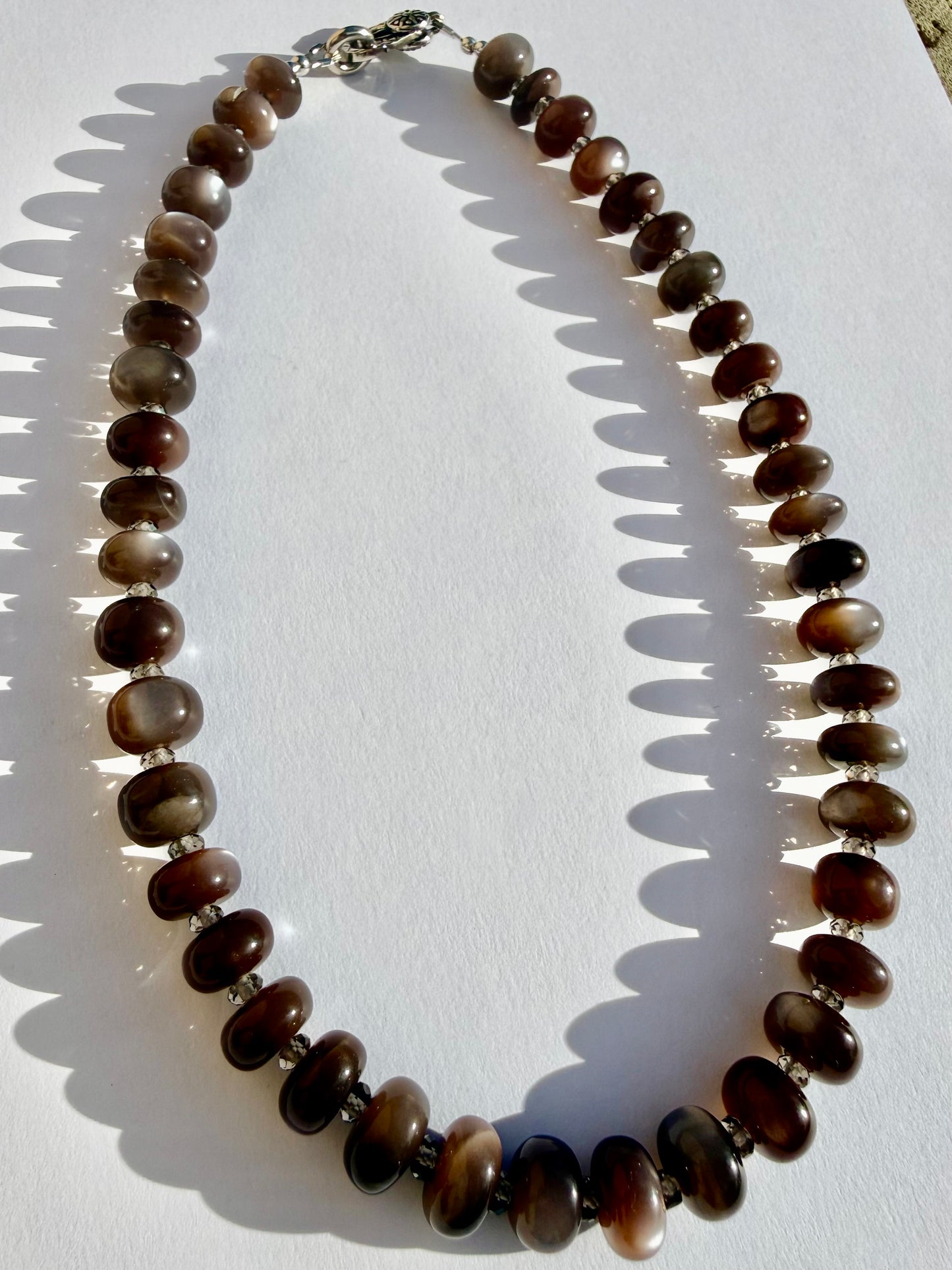 Chocolate Moonstone with Ice Obsidian Collar
