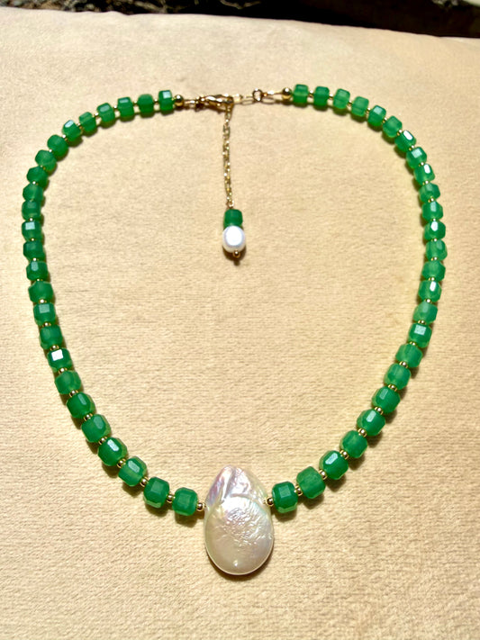 Green Aventurine & Baroque Pearl Collar