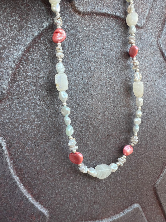 Moonstone & Pink Keshi Necklace