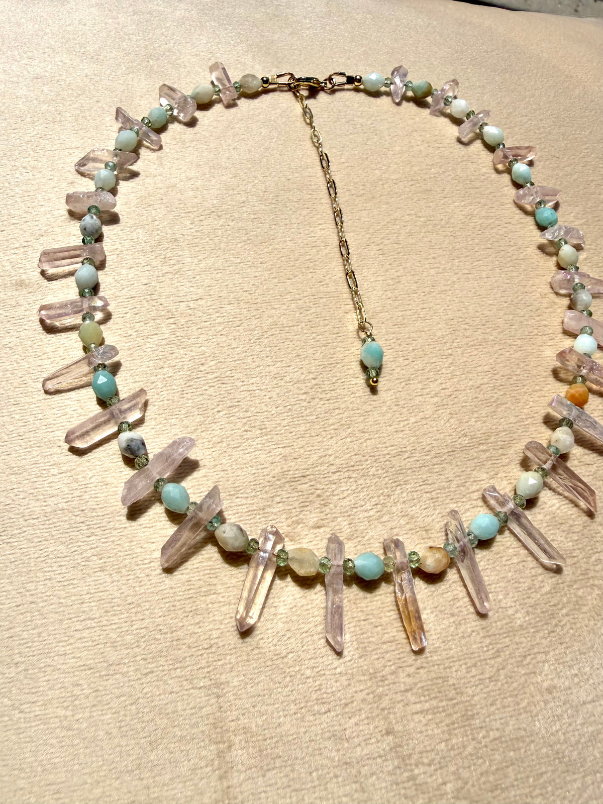 Pink Quartz & Amazonite Collar