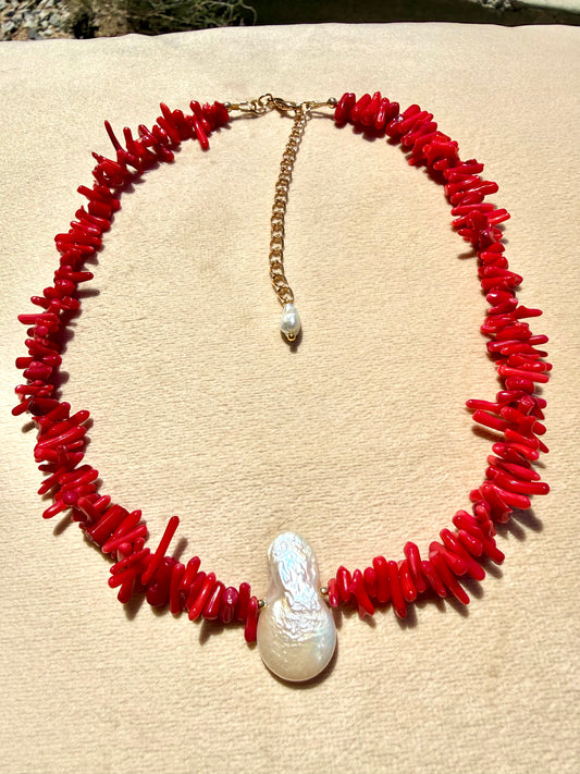 Coral Collar with Baroque Pearl
