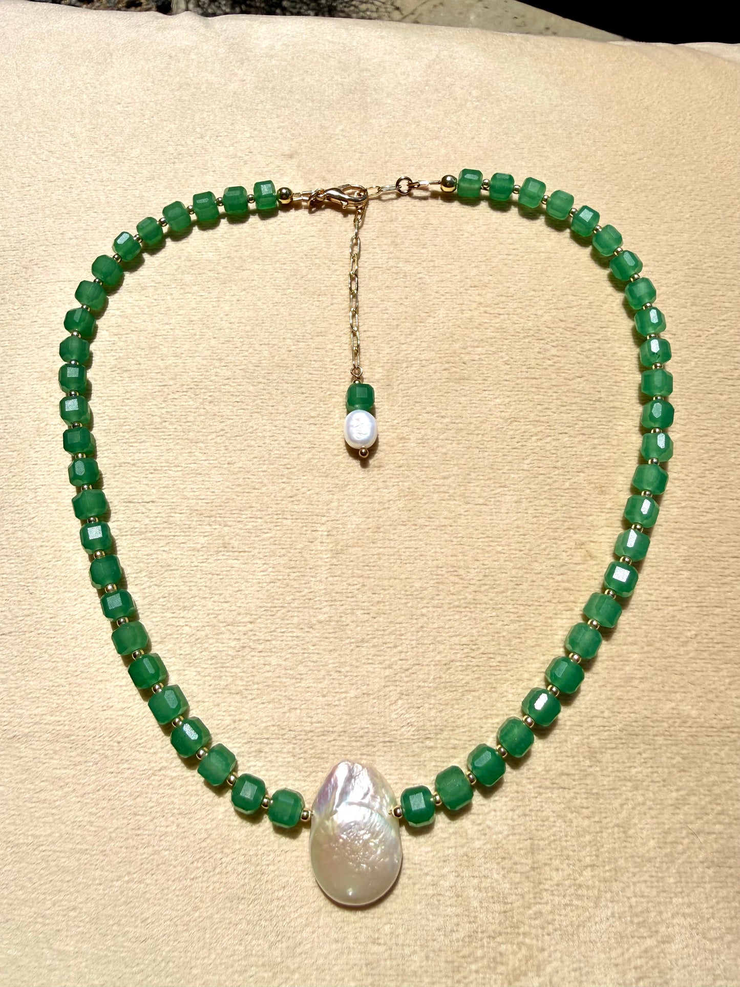 Green Aventurine & Baroque Pearl Collar