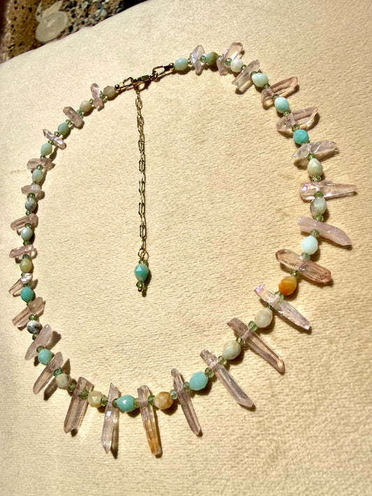Pink Quartz & Amazonite Collar