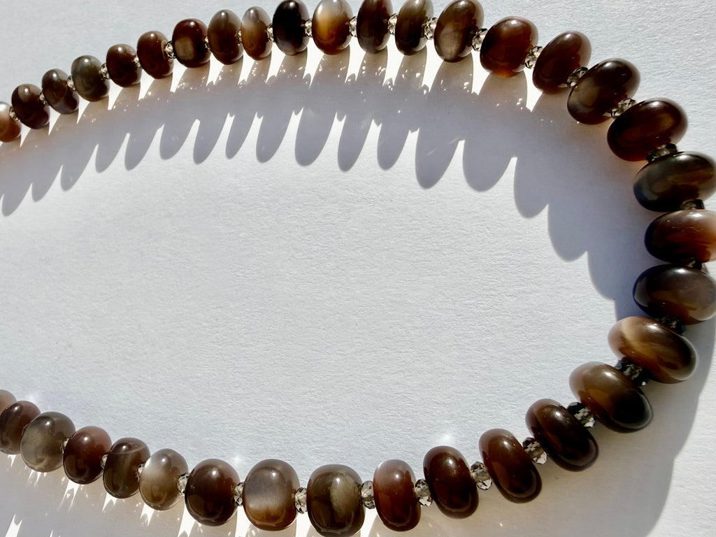 Chocolate Moonstone with Ice Obsidian Collar