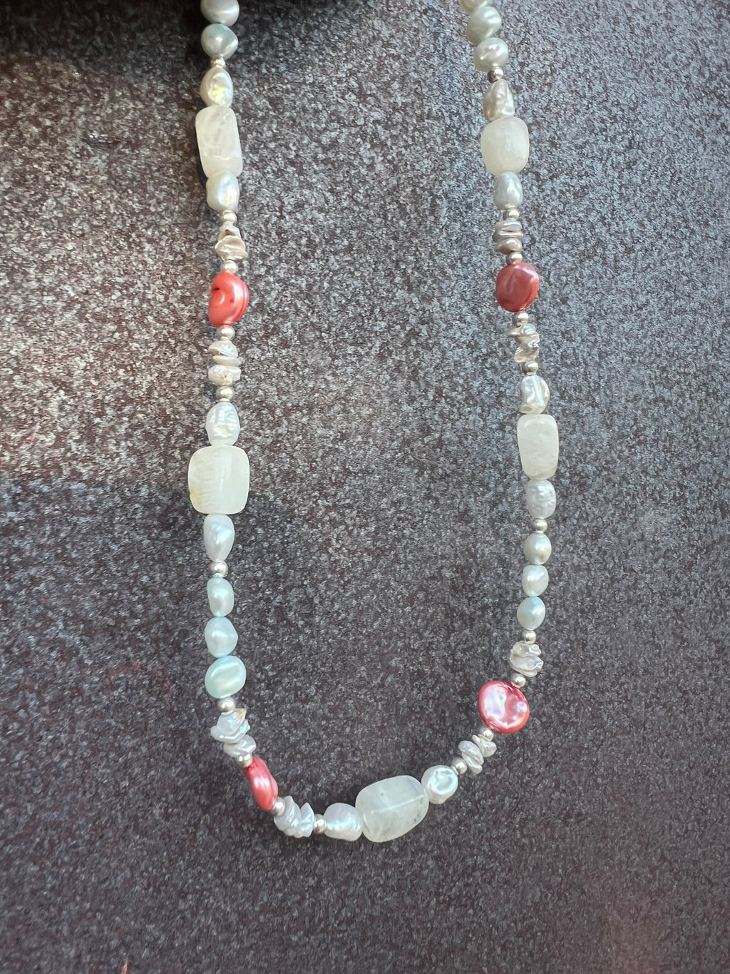 Moonstone & Pink Keshi Necklace