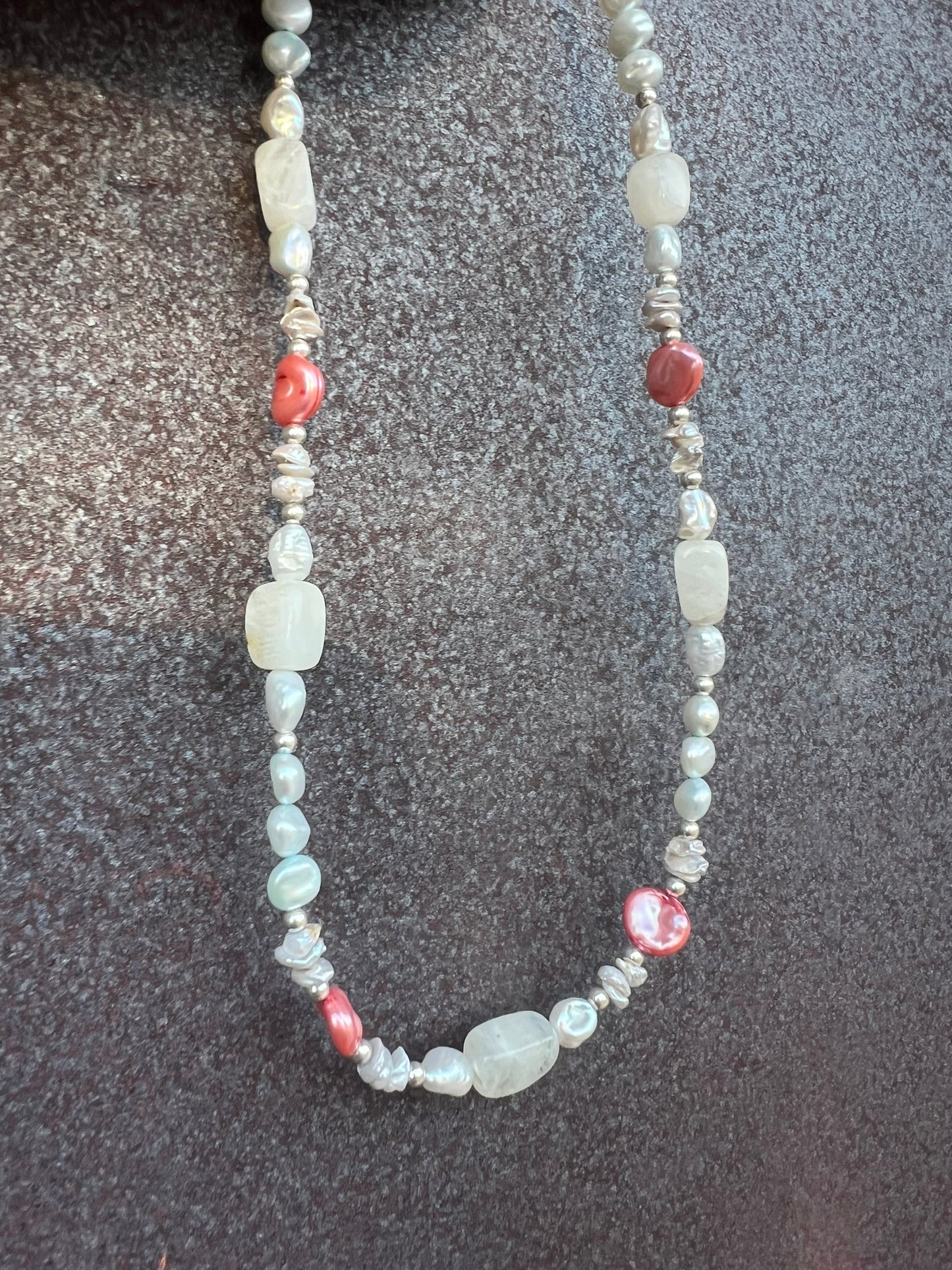 Moonstone & Pink Keshi Necklace