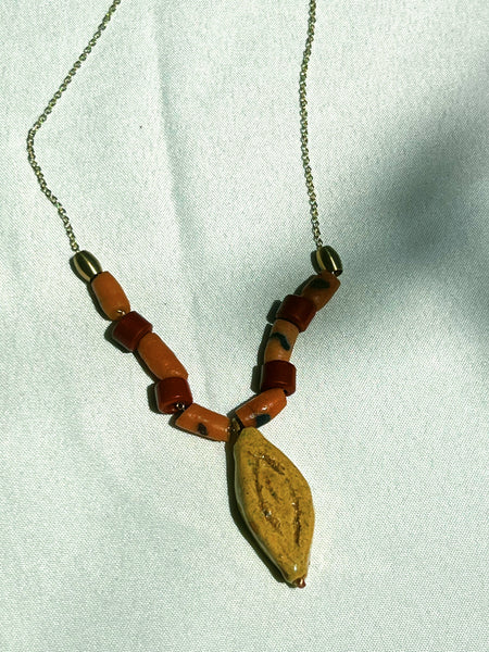 Sabi Sands Necklace: Vintage African Beads with large, handmade ceramic bead