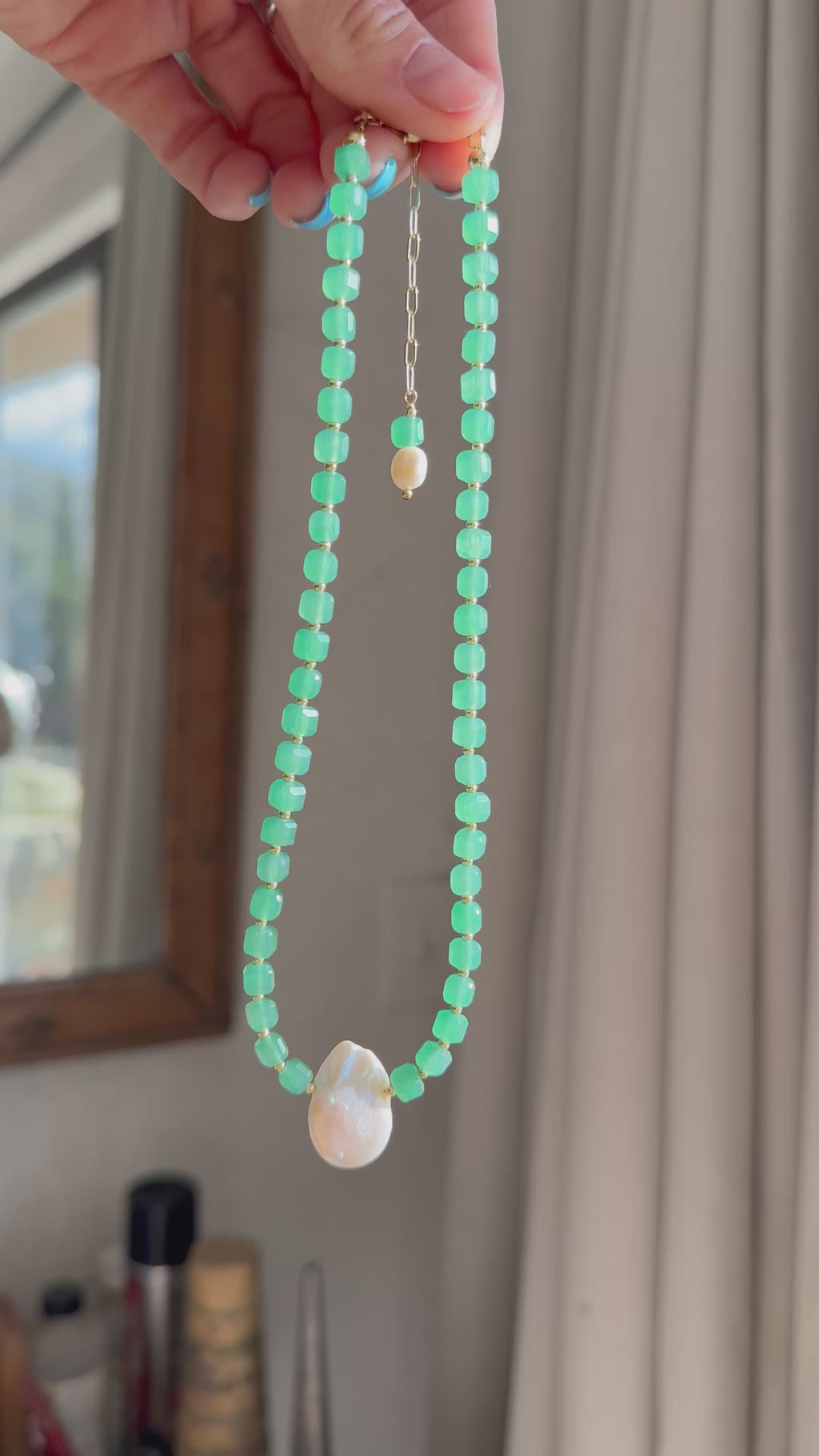 Green Aventurine & Baroque Pearl Collar