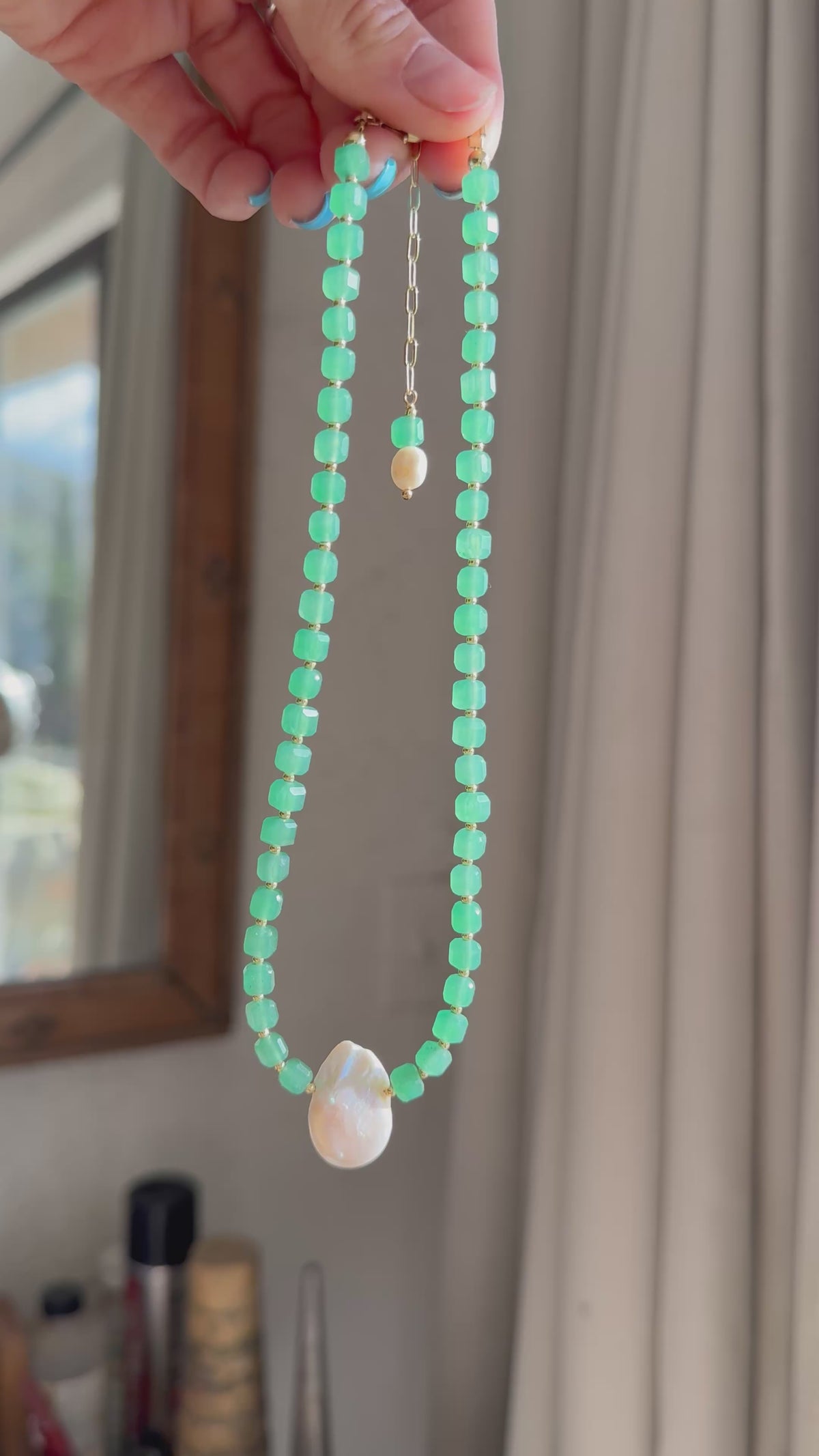 Green Aventurine & Baroque Pearl Collar
