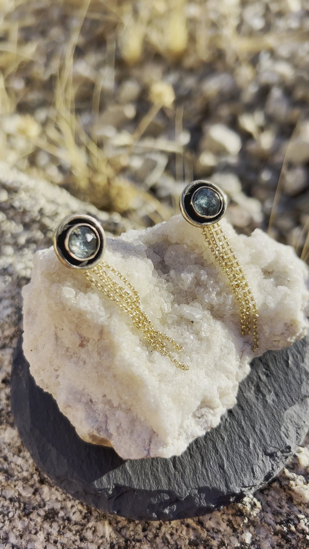 Teal Moss Kyanite Studs (with chain-jackets)