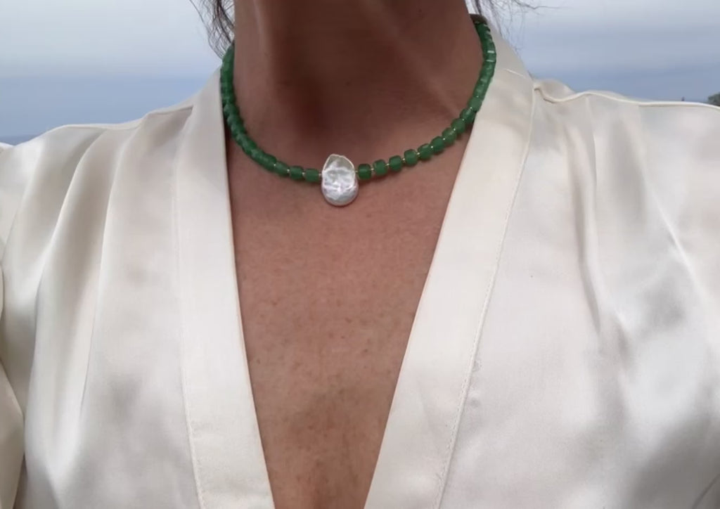 Green Aventurine & Baroque Pearl Collar