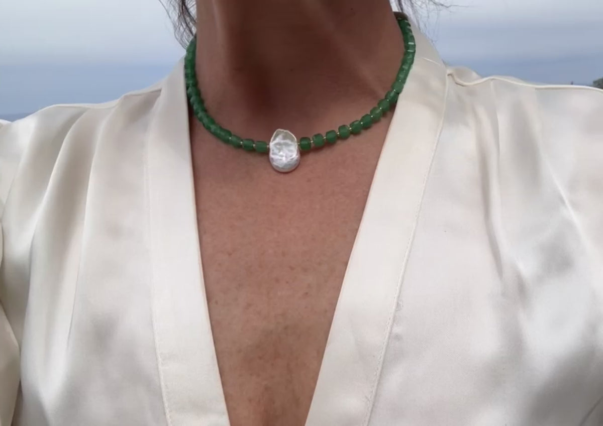 Green Aventurine & Baroque Pearl Collar