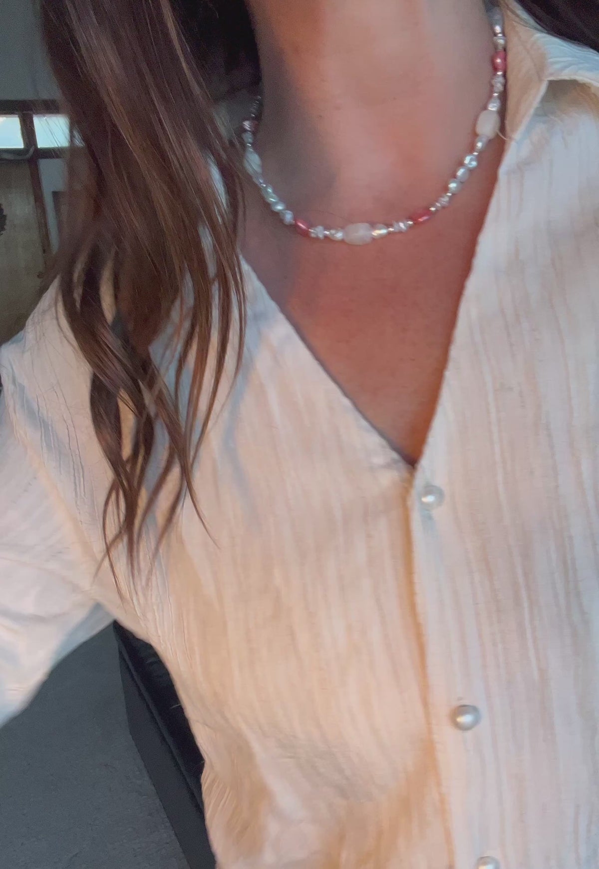 Moonstone & Pink Keshi Necklace