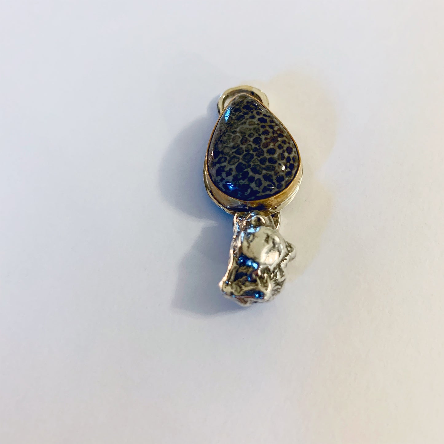 Black Fossilized Coral Mixed Metal pendant (with chain)