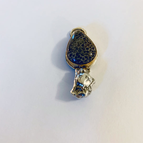 Black Fossilized Coral Mixed Metal pendant (with chain)