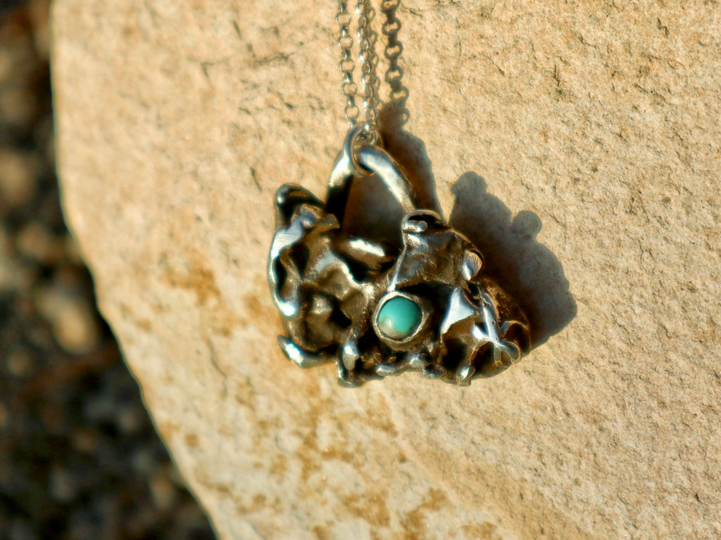 Hand Forged Nugget and Turquoise Pendant