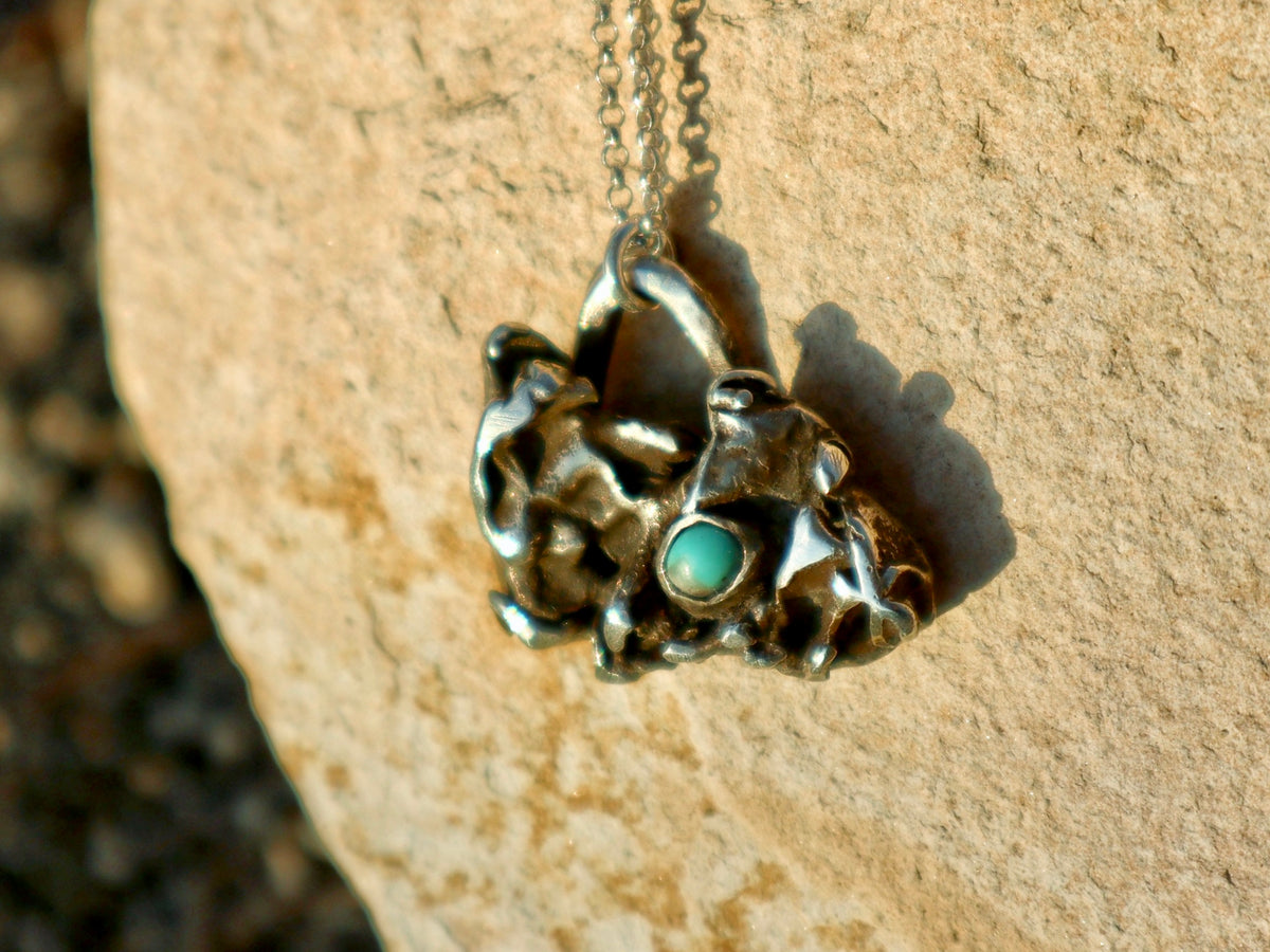 Hand Forged Nugget and Turquoise Pendant
