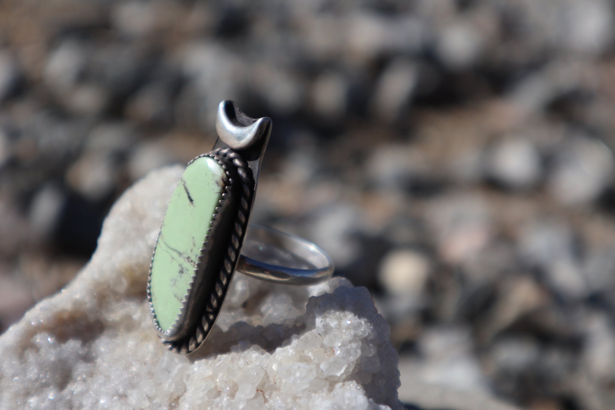 Chrysoprase Moon ring — size 9 (OOAK)