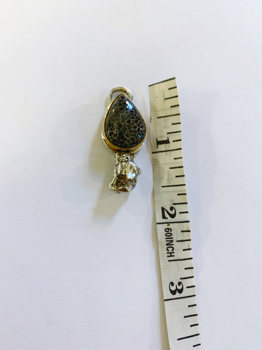 Black Fossilized Coral Mixed Metal pendant (with chain)