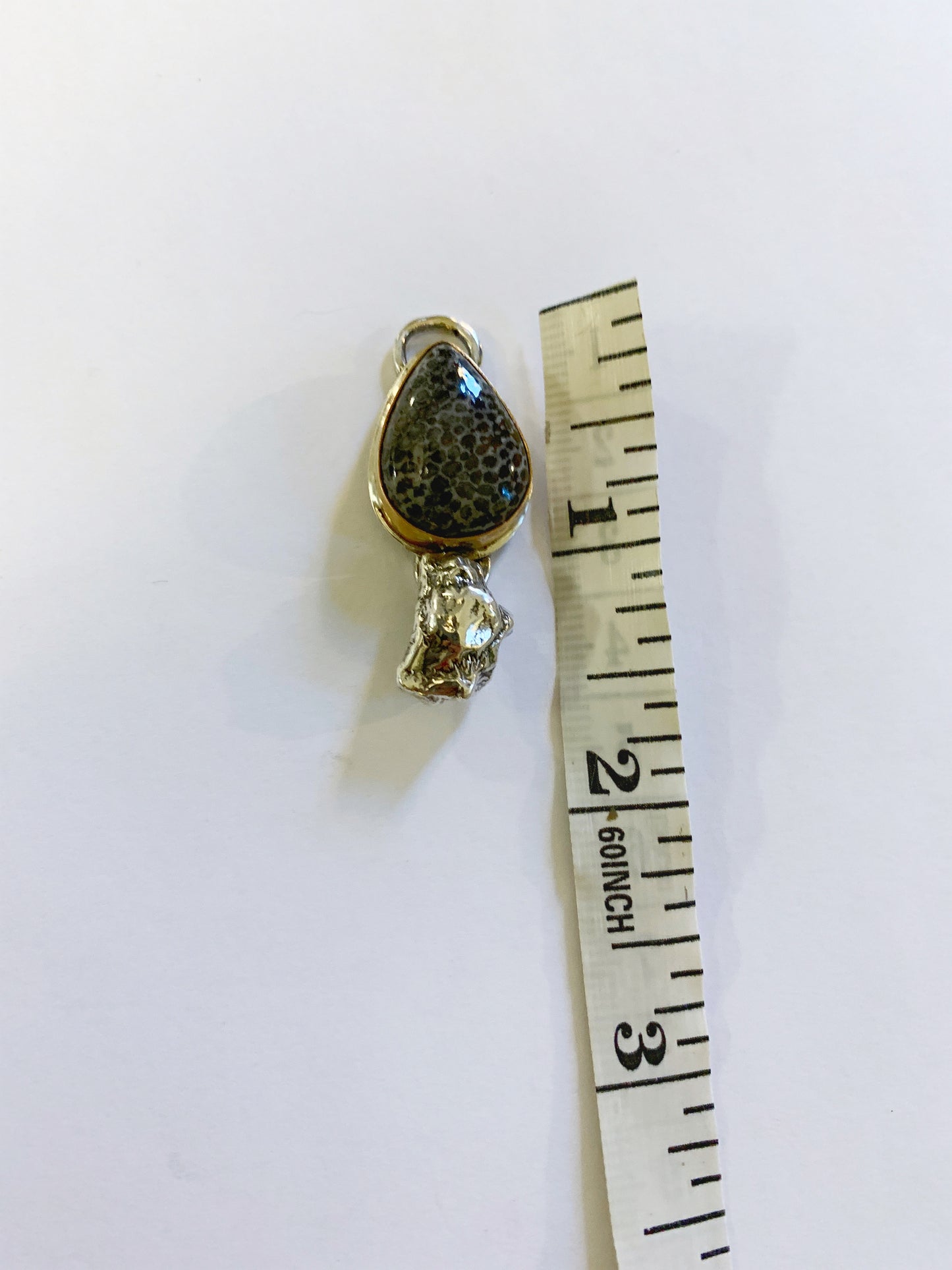 Black Fossilized Coral Mixed Metal pendant (with chain)