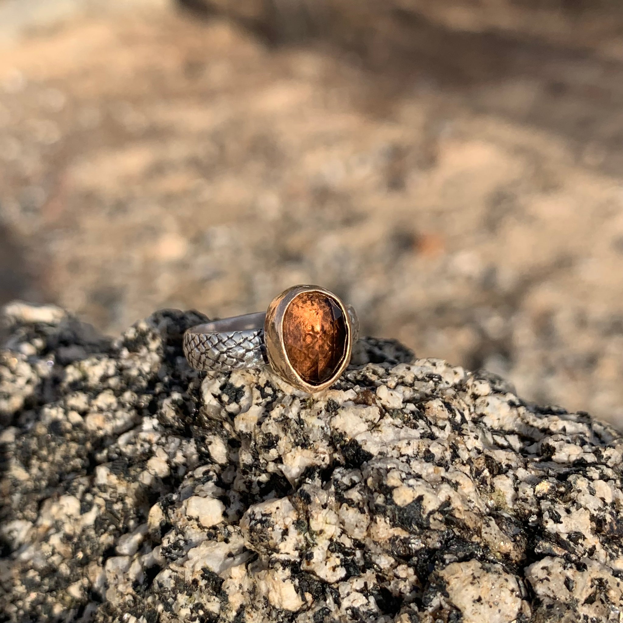 Smoky Quartz Snakeskin Ring — size 6 (OOAK)
