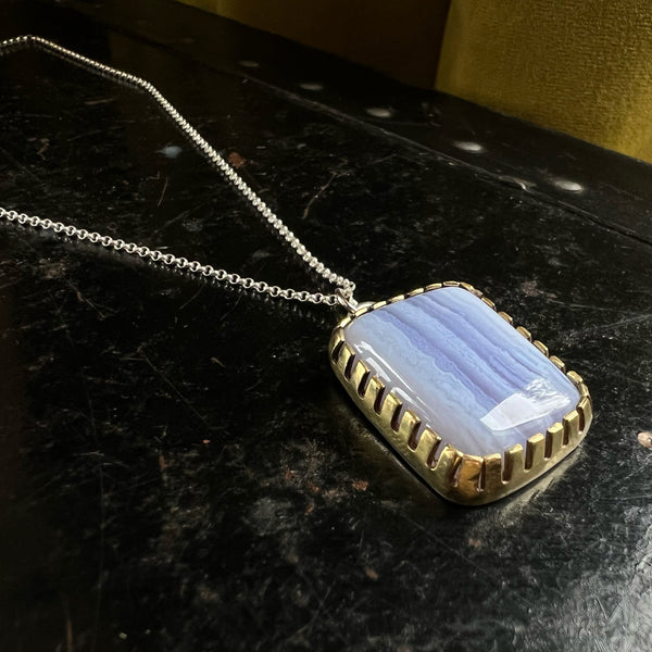 Blue Chalcedony Pendant with Chain