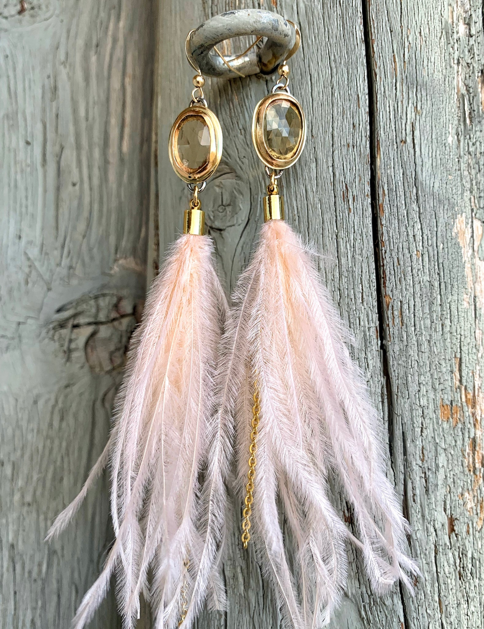 Tourmaline + Champagne Ostrich Feathers