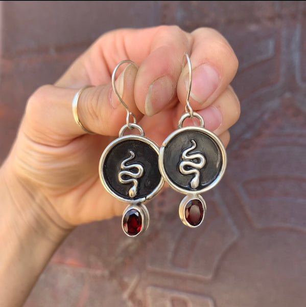 Garnet + Serpent Earrings (OOAK)
