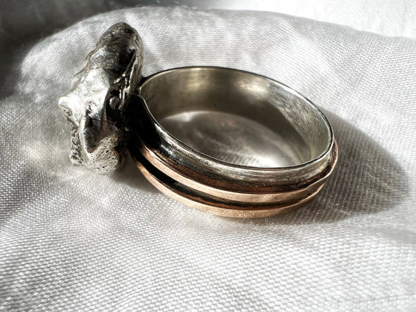 Bronze and Silver Nugget Ring — size 7.25