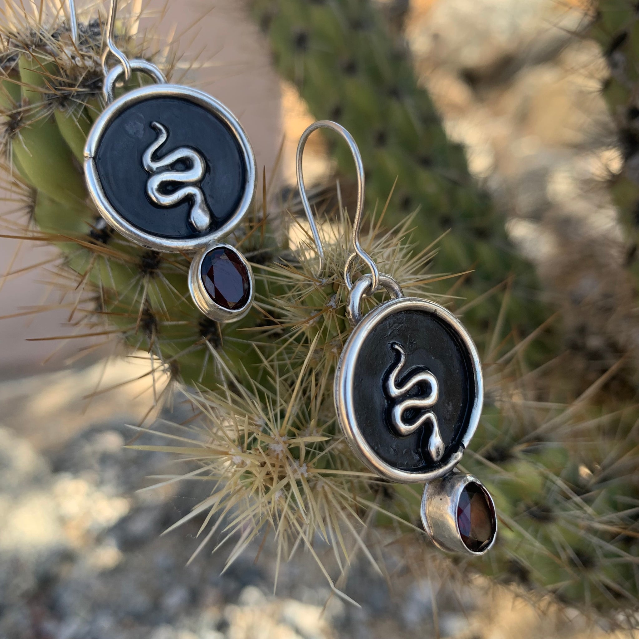 Garnet + Serpent Earrings (OOAK)