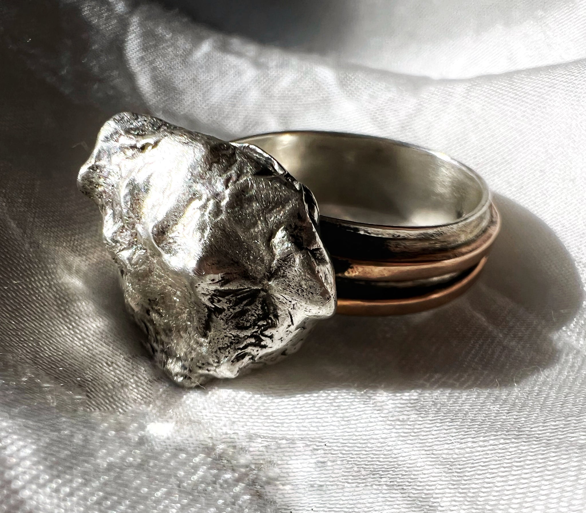 Bronze and Silver Nugget Ring — size 7.25