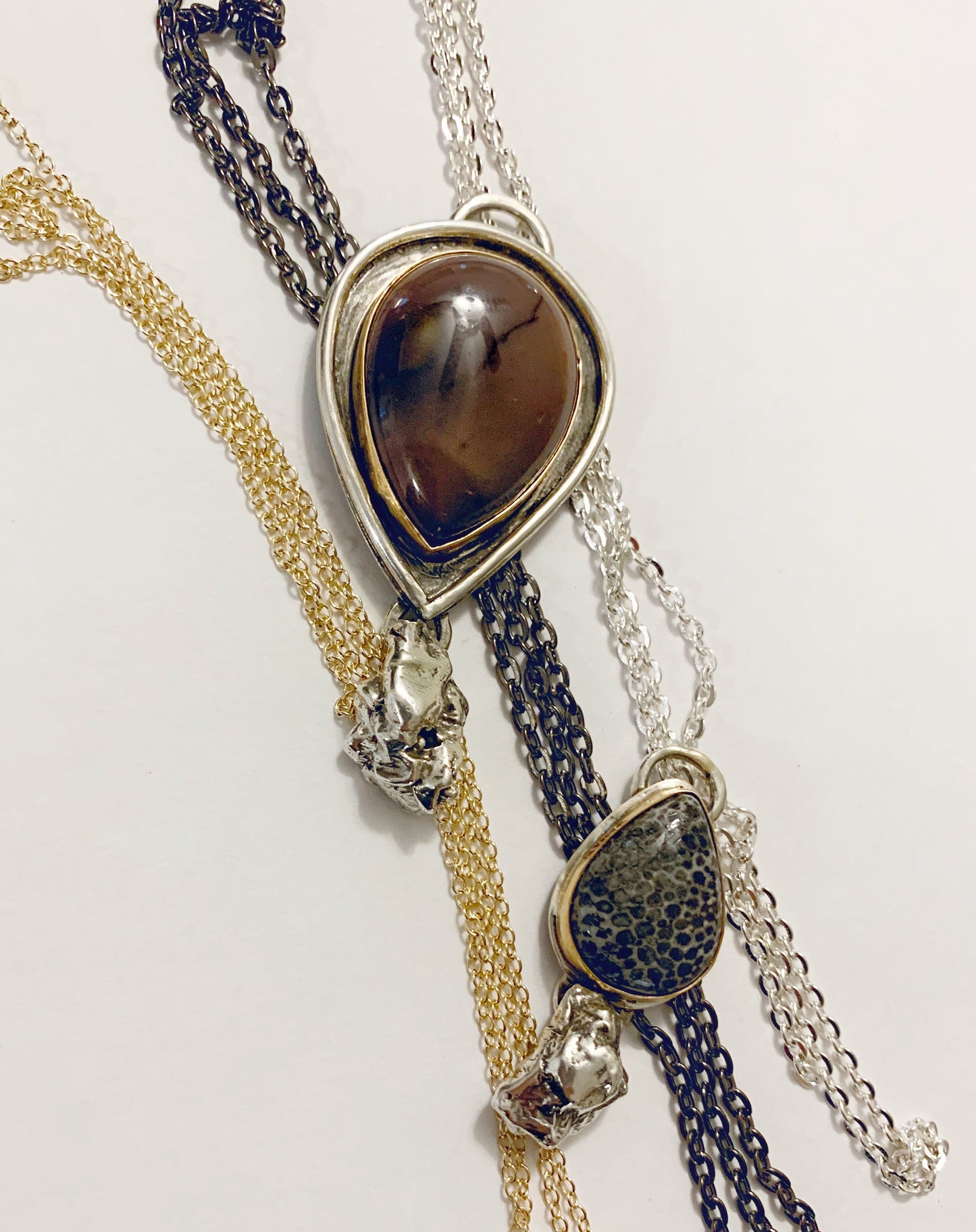 Black Fossilized Coral Mixed Metal pendant (with chain)