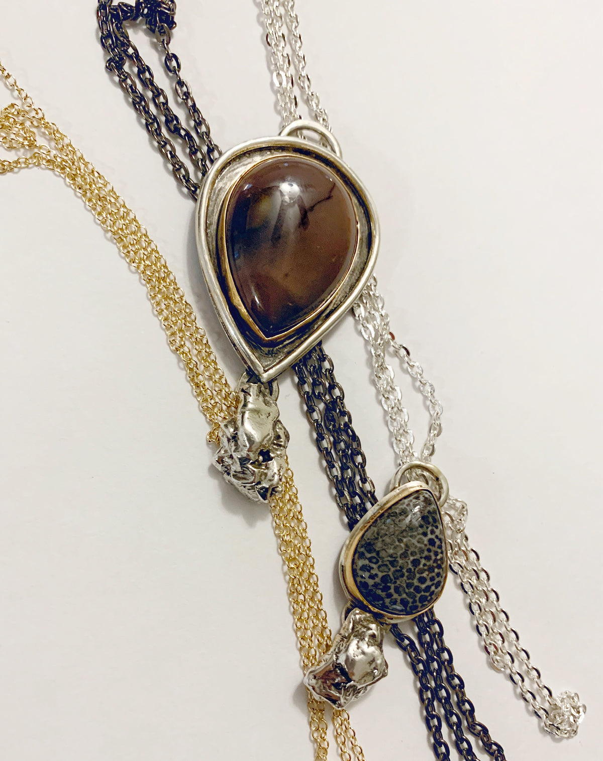 Black Fossilized Coral Mixed Metal pendant (with chain)